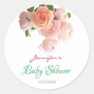 Floral Waterverf Rozen Handschrift Baby shower Ronde Sticker