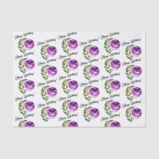 Floral Waterverf Rozen Pattern | Gelukkige verjaar Tissuepapier (Voorkant)