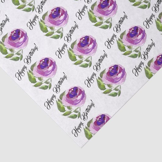 Floral Waterverf Rozen Pattern | Gelukkige verjaar Tissuepapier (Detail)