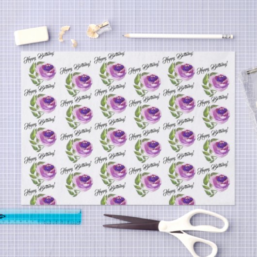 Floral Waterverf Rozen Pattern | Gelukkige verjaar Tissuepapier (Craft)