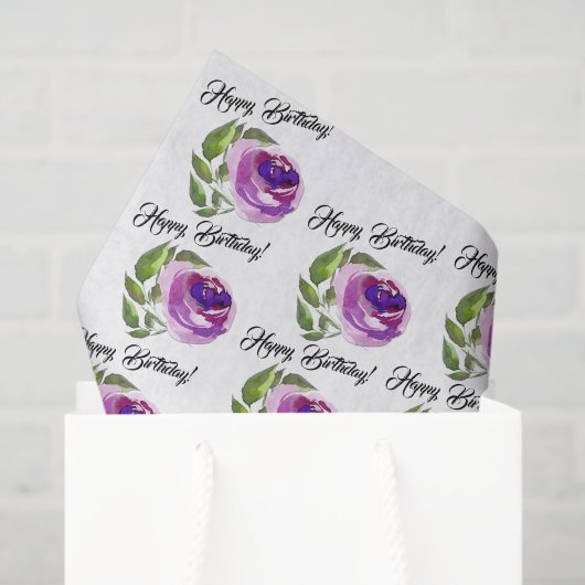Floral Waterverf Rozen Pattern | Gelukkige verjaar Tissuepapier (Cadeauzakje)