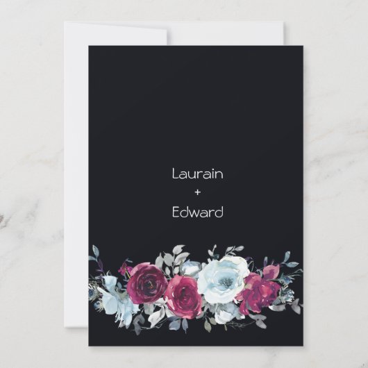 Floral waterverf rozen pony zwarte uitnodiging (Achterkant)