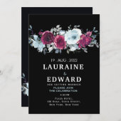 Floral waterverf rozen pony zwarte uitnodiging (Voorkant / Achterkant)