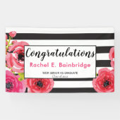 Floral Waterverf Rozen & Strepen Afstudeerder Part Spandoek (Horizontaal)