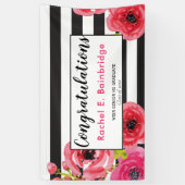 Floral Waterverf Rozen & Strepen Afstudeerder Part Spandoek (Verticaal)