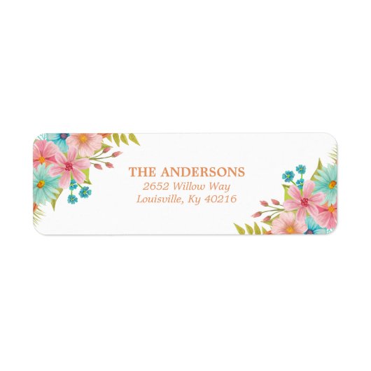 Floral Waterverf Rustic Herfst Flowers Adres Etiket (Voorkant)