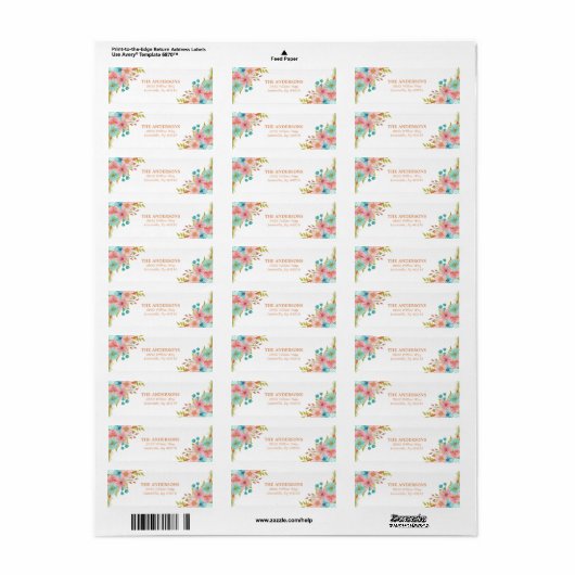 Floral Waterverf Rustic Herfst Flowers Adres Etiket (Full Sheet)