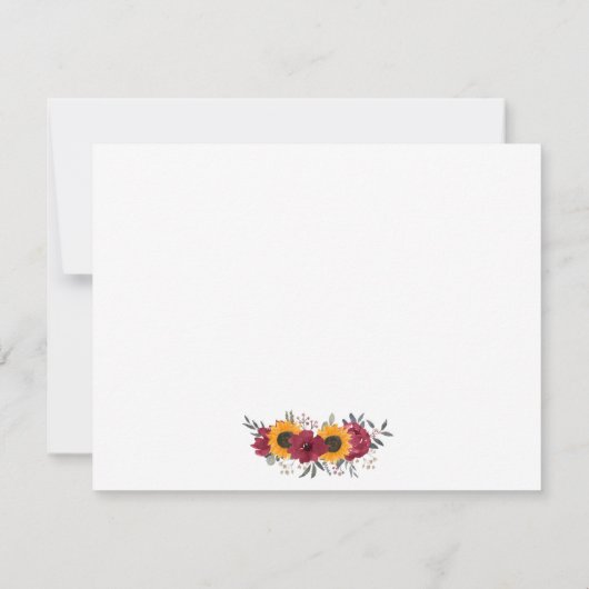 Floral Waterverf Rustic Sunflower Burgundy Notitiekaartje (Achterkant)