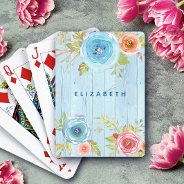 Floral waterverf rustisch blauw hout, aangepaste n pokerkaarten