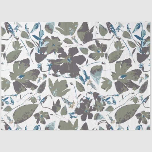 Floral Waterverf Sage Blauwgroen Blues Pattern Tissuepapier (Voorkant)