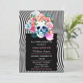 Floral Waterverf Schedel met strepen Uitnodiging (Staand voorkant)