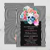 Floral Waterverf Schedel met strepen Uitnodiging (Voorkant / Achterkant)