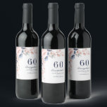 Floral Waterverf Script 60ste verjaardag Wijn Etiket<br><div class="desc">Dusty Blue Pink Floral Surprise 60th Birthday party wine label kun je gemakkelijk aanpassen met je party details door op Personalize te klikken.</div>
