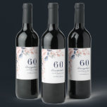 Floral Waterverf Script 60ste verjaardag Wijn Etiket<br><div class="desc">Dusty Blue Pink Floral Surprise 60th Birthday party wine label kun je gemakkelijk aanpassen met je party details door op Personalize te klikken.</div>
