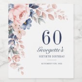 Floral Waterverf Script 60ste verjaardag Wijn Etiket (Enkel label)