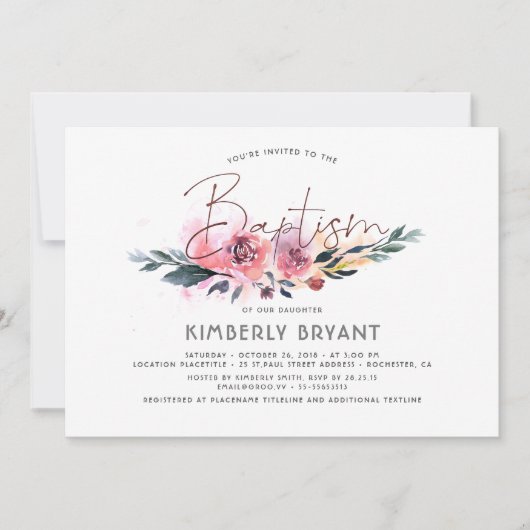 Floral Waterverf Script Elegant Baptisme Kaart (Voorkant)