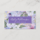 floral waterverf script, paars blauw goud visitekaartje (Voorkant)