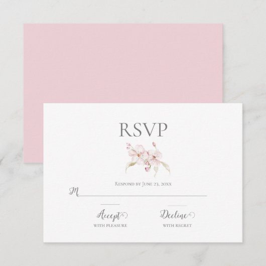 Floral Waterverf Script Pastel Pink Weddenschap RS RSVP Kaartje (Voorkant / Achterkant)