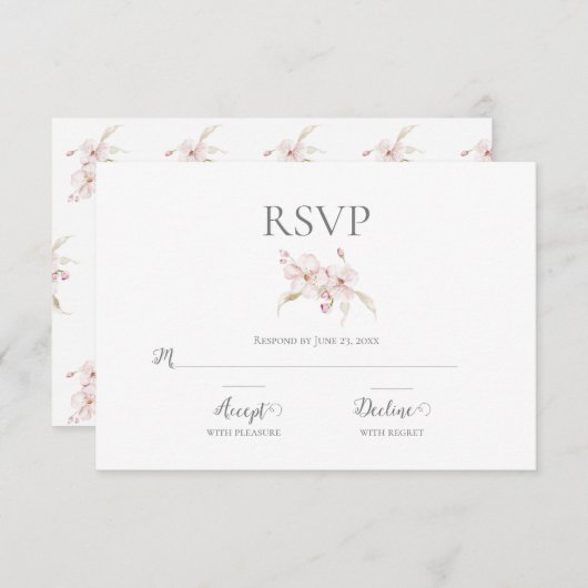 Floral Waterverf Script Pastel Pink Weddenschap RS RSVP Kaartje (Voorkant / Achterkant)