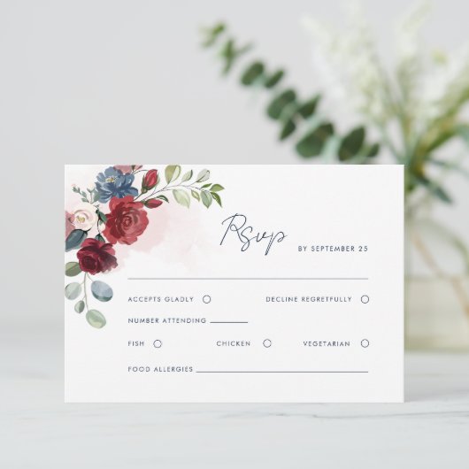 Floral Waterverf Script QR Code Wedding RSVP Kaart (Staand voorkant)