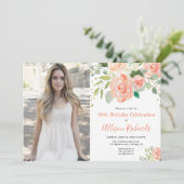 Floral waterverf sierlijke volwassen verjaardagsfo kaart (Staand voorkant)