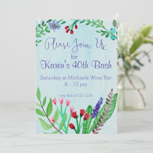 Floral Waterverf sluit zich aan bij ons uitnodigen Kaart (Staand voorkant)