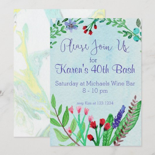 Floral Waterverf sluit zich aan bij ons uitnodigen Kaart (Voorkant / Achterkant)