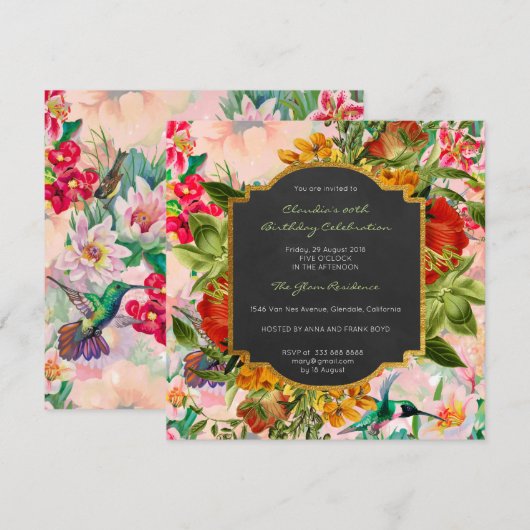 Floral Waterverf Spring Baroque Birthday Gold Kaart (Voorkant / Achterkant)