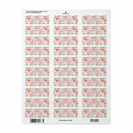 Floral Waterverf Stickers Flowers Name Labels (Full Sheet)