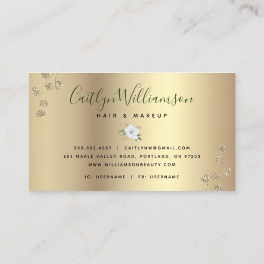 Floral Waterverf Stijlvol Script Girly Modern Gold Visitekaartje (Achterkant)