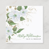 Floral Waterverf Stijlvol Script Modern Goud Wit Vierkante Visitekaartje (Voorkant)