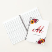 Floral Waterverf Sunflower Burgundy Monogram Notitieboek (Binnen)
