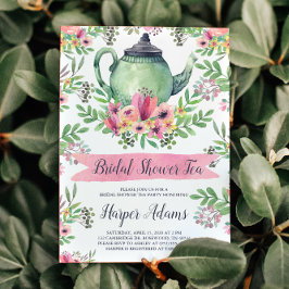 Floral Waterverf Teapot Vrijgezellenfeest Tea Kaart