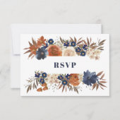 Floral Waterverf Terra cotta Blue Wedding RSVP Kaartje (Voorkant)
