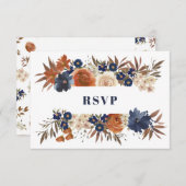 Floral Waterverf Terra cotta Blue Wedding RSVP Kaartje (Voorkant / Achterkant)