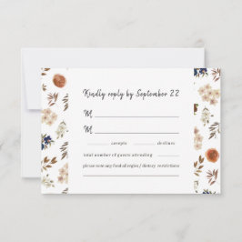 Floral Waterverf Terra cotta Blue Wedding RSVP Kaartje