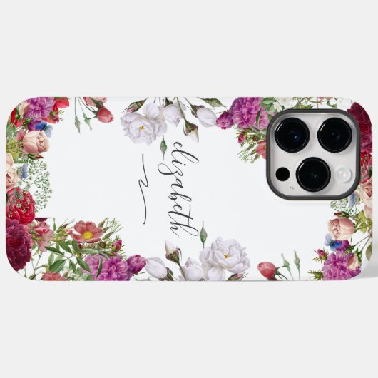 Floral Waterverf tuinbloemen monogram Case-Mate iPhone Case (Achterkant (horizontaal))