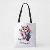 Floral Waterverf Uil en Rozen Tote Bag (Voorkant)