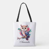 Floral Waterverf Uil en Rozen Tote Bag (Achterkant)