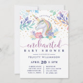 Floral Waterverf Unicorn Baby shower Kaart (Voorkant)