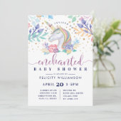 Floral Waterverf Unicorn Baby shower Kaart (Staand voorkant)