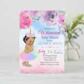 Floral Waterverf Unicorn Baby shower Kaart (Staand voorkant)