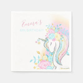 Floral Waterverf Unicorn Girl's Birthday Servet