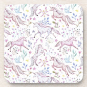 Floral Waterverf Unicorn Pattern Bier Onderzetter (Voorkant)