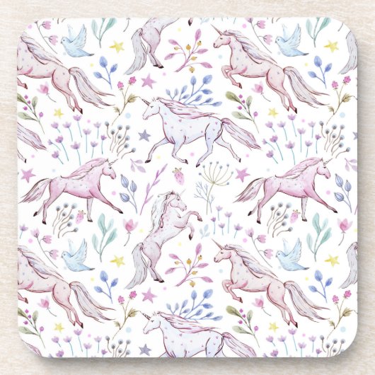 Floral Waterverf Unicorn Pattern Bier Onderzetter (Voorkant)