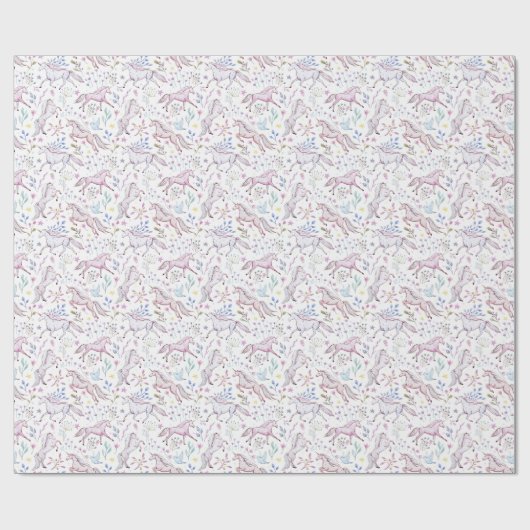 Floral Waterverf Unicorn Pattern Cadeaupapier (Vlak)