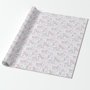 Floral Waterverf Unicorn Pattern Cadeaupapier