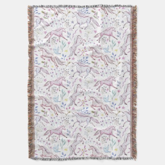 Floral Waterverf Unicorn Pattern Deken (Voorkant Verticaal)