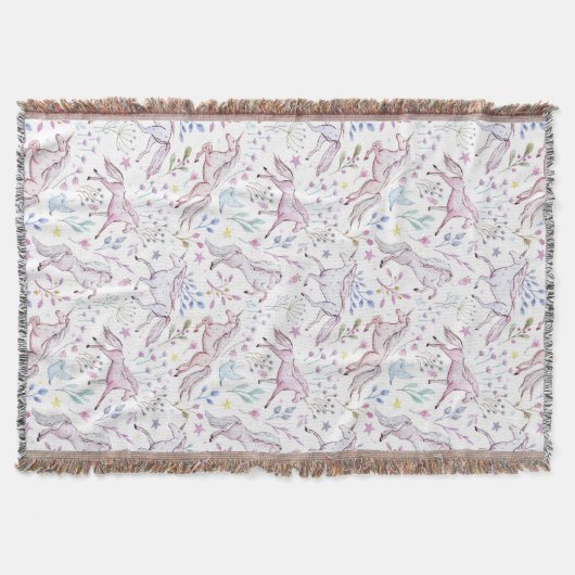 Floral Waterverf Unicorn Pattern Deken (Voorkant)