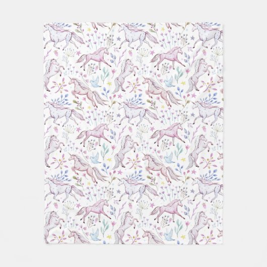 Floral Waterverf Unicorn Pattern Fleece Deken (Voorkant)